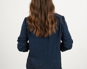 Blue Polka Dot Relaxed Fit Vintage Blouse // Long Sleeve