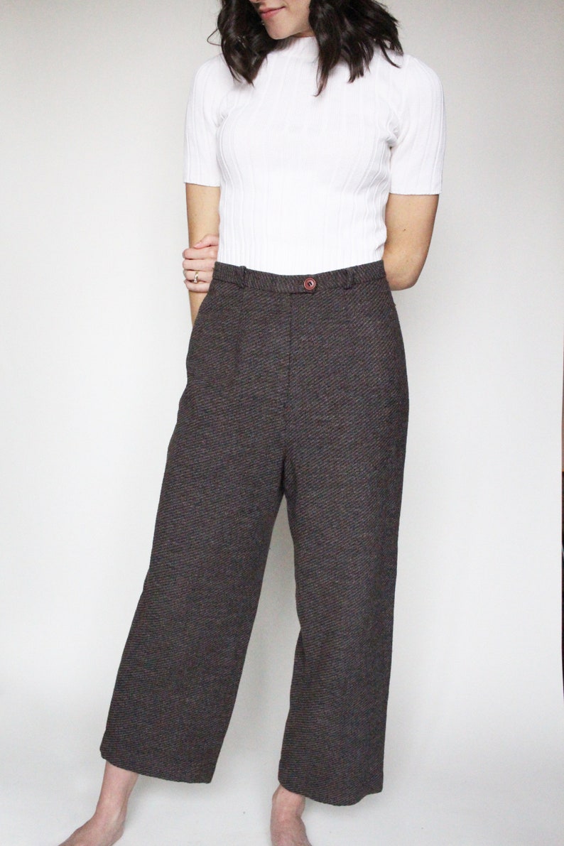 Brown Vintage Pants / Loose Fitting / Cropped / Comfy / Trousers / Slacks / Size Small/ Medium image 1