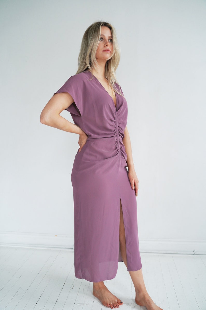 Mauve Vintage Ruched Slip Dress // Purple Negligee // Small image 4