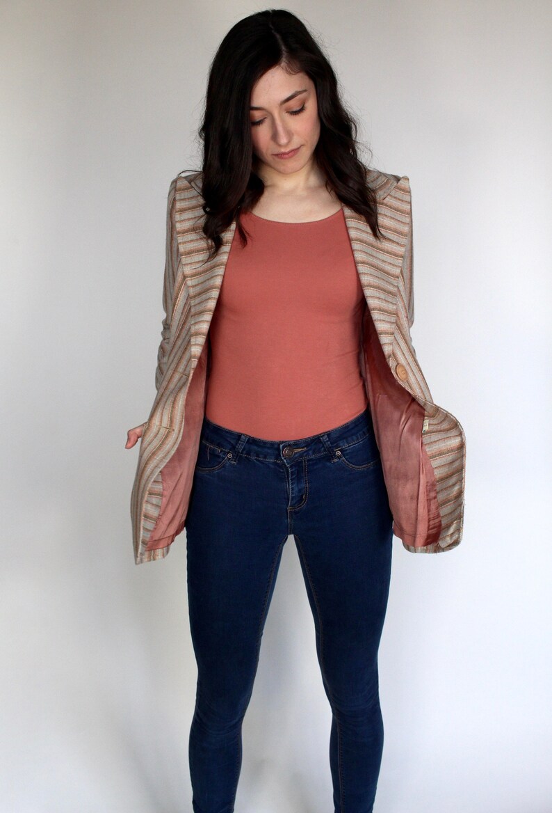 70s Striped Blazer // Vintage Blazer // Wide Lapel // Beige Blazer // Earth Tones // Hippie // Boho // Size Small // XS image 10