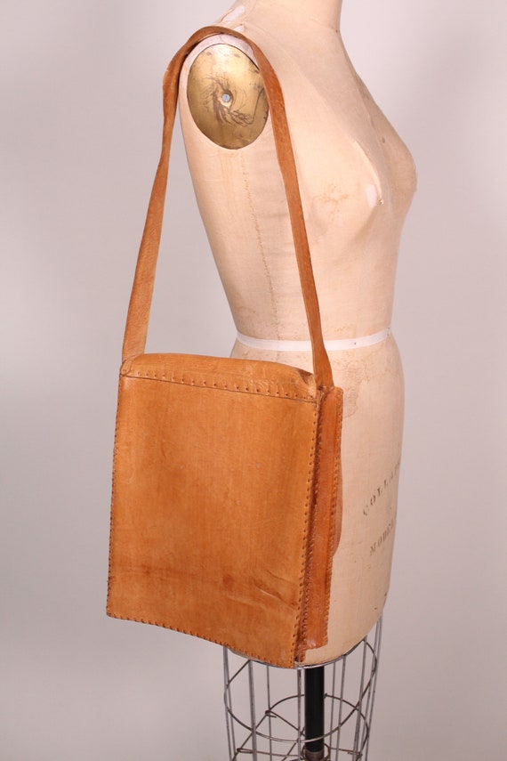 60s Leather Boho Side Satchel // Leather Book Bag… - image 9