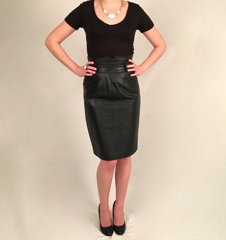 Black Vintage Leather Pencil Skirt // Power Skirt // Black | Etsy