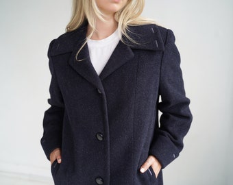 Navy Blue Vintage Mid Length Mohair Peacoat / Wool Coat / Made in CANADA / Size Medium