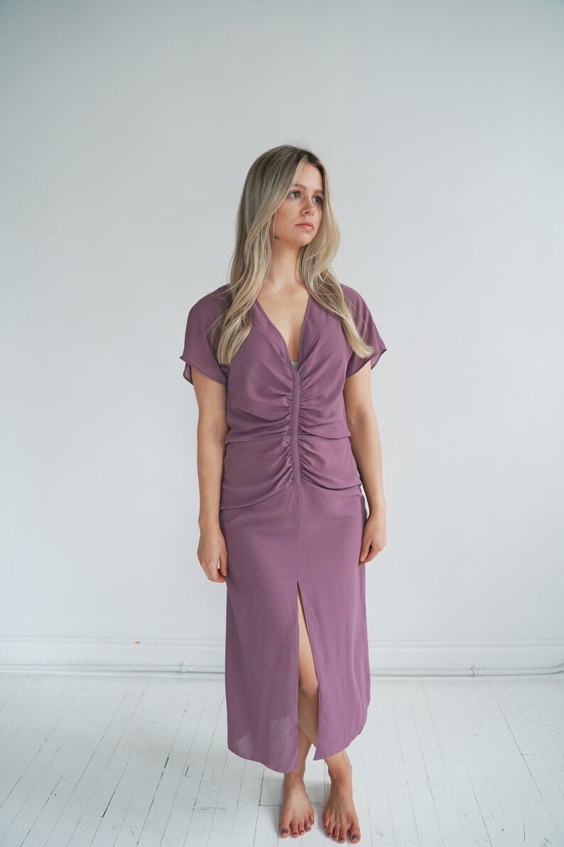 Mauve Vintage Ruched Slip Dress // Purple Negligee // Small image 5