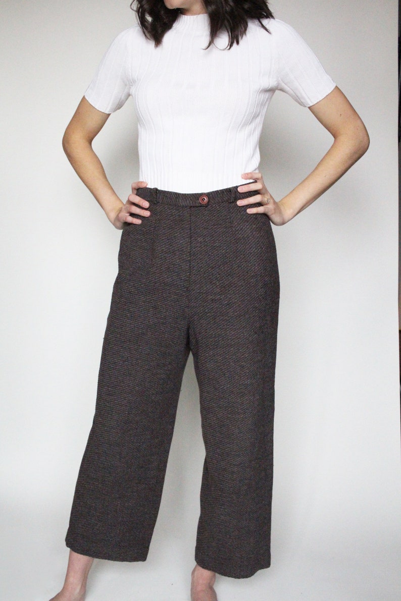 Brown Vintage Pants / Loose Fitting / Cropped / Comfy / Trousers / Slacks / Size Small/ Medium image 5