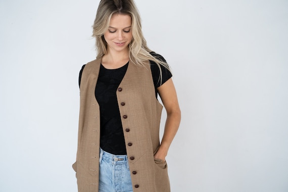 Sleeveless Vintage Duster Jacket / Longline Sleeve
