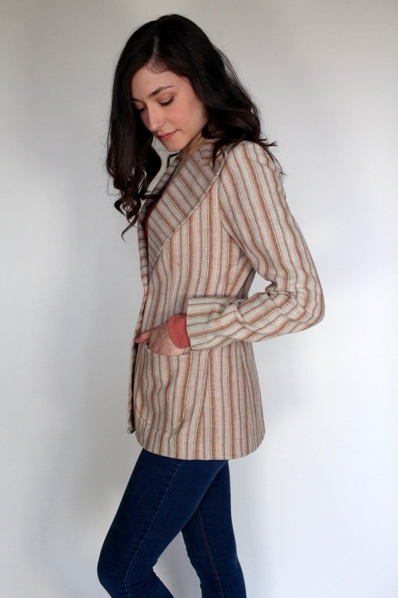 70s Striped Blazer // Vintage Blazer // Wide Lapel // Beige Blazer // Earth Tones // Hippie // Boho // Size Small // XS image 7