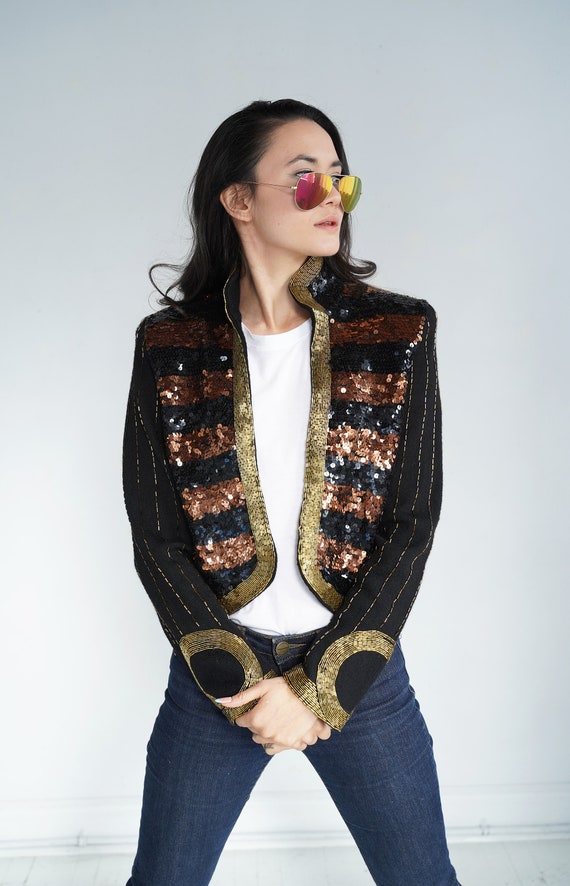 Rock and Roll Mod Funky Crop Sequin Mod Bomber Kn… - image 6