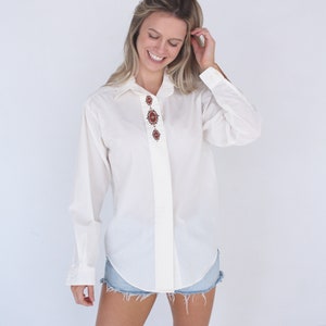 Chemise brodée bouton blanc vers le bas // Tabi Shirt // Chemise à col // Chemise robe à manches longues // Taille petite / Taille moyenne image 4