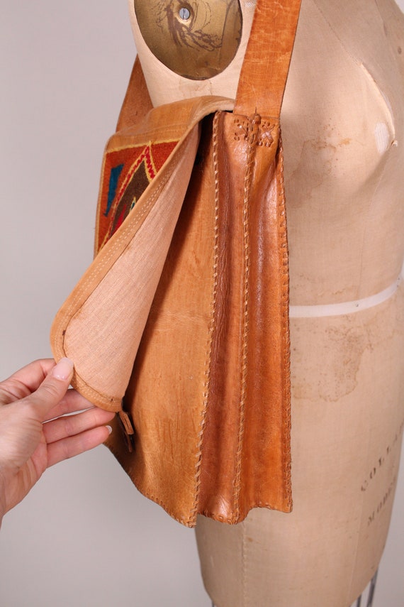 60s Leather Boho Side Satchel // Leather Book Bag… - image 5