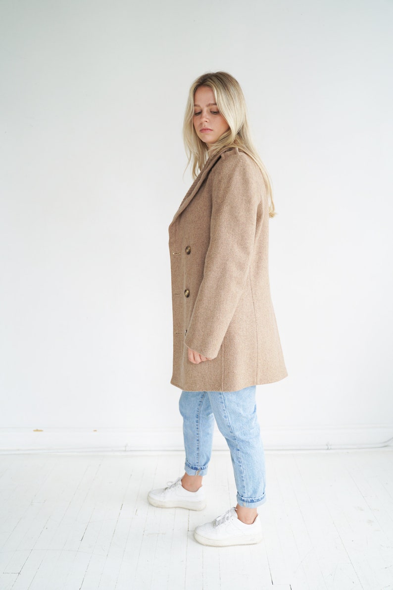 Perfect Vintage Beige Double Breasted Wool Coat / Fall Jacket / 70s / Size Small / Medium image 8