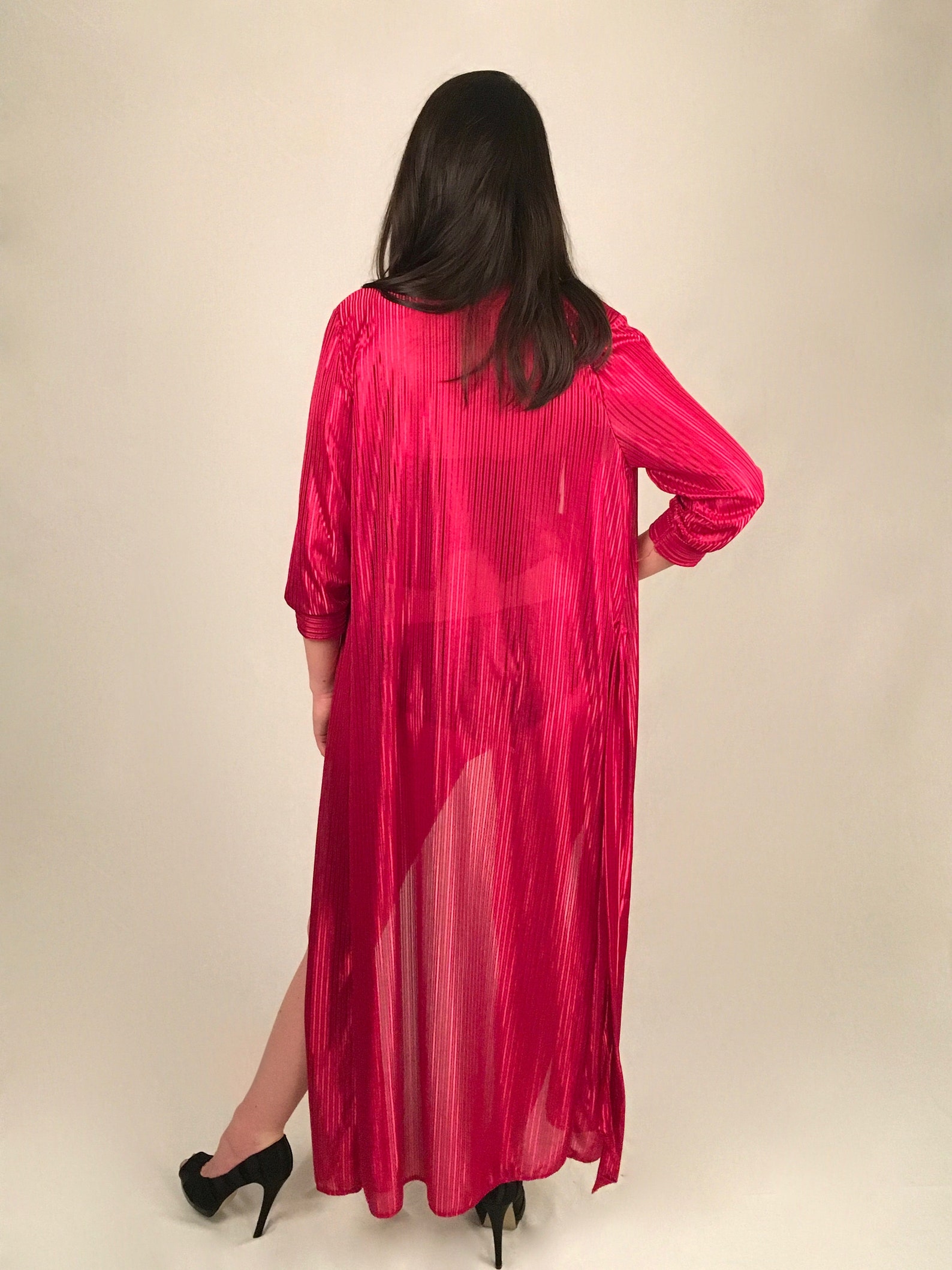Vintage Red Dressing Gown // Sheer Red Robe // Red Negligee // Etsy