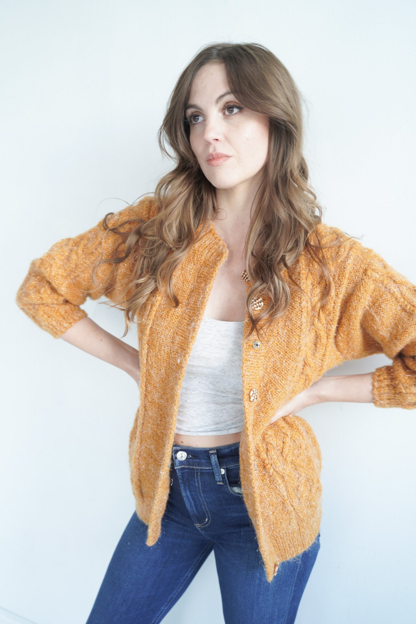 Mustard snap cheap cardigan