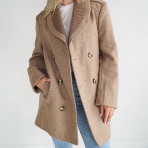 Perfect Vintage Beige Double Breasted Wool Coat / Fall Jacket / 70s / Size Small / Medium image 7