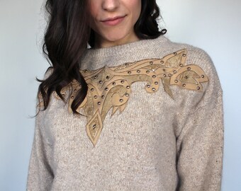 Suéter Funky Silk and Angora Vintage // Boho Hippie Sweater // Grommeted // Funky Sweater // Silver Details // Tamaño pequeño