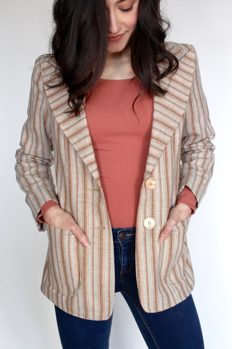 70s Striped Blazer // Vintage Blazer // Wide Lapel // Beige Blazer // Earth Tones // Hippie // Boho // Size Small // XS image 1