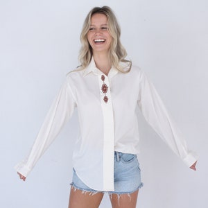 Chemise brodée bouton blanc vers le bas // Tabi Shirt // Chemise à col // Chemise robe à manches longues // Taille petite / Taille moyenne image 9