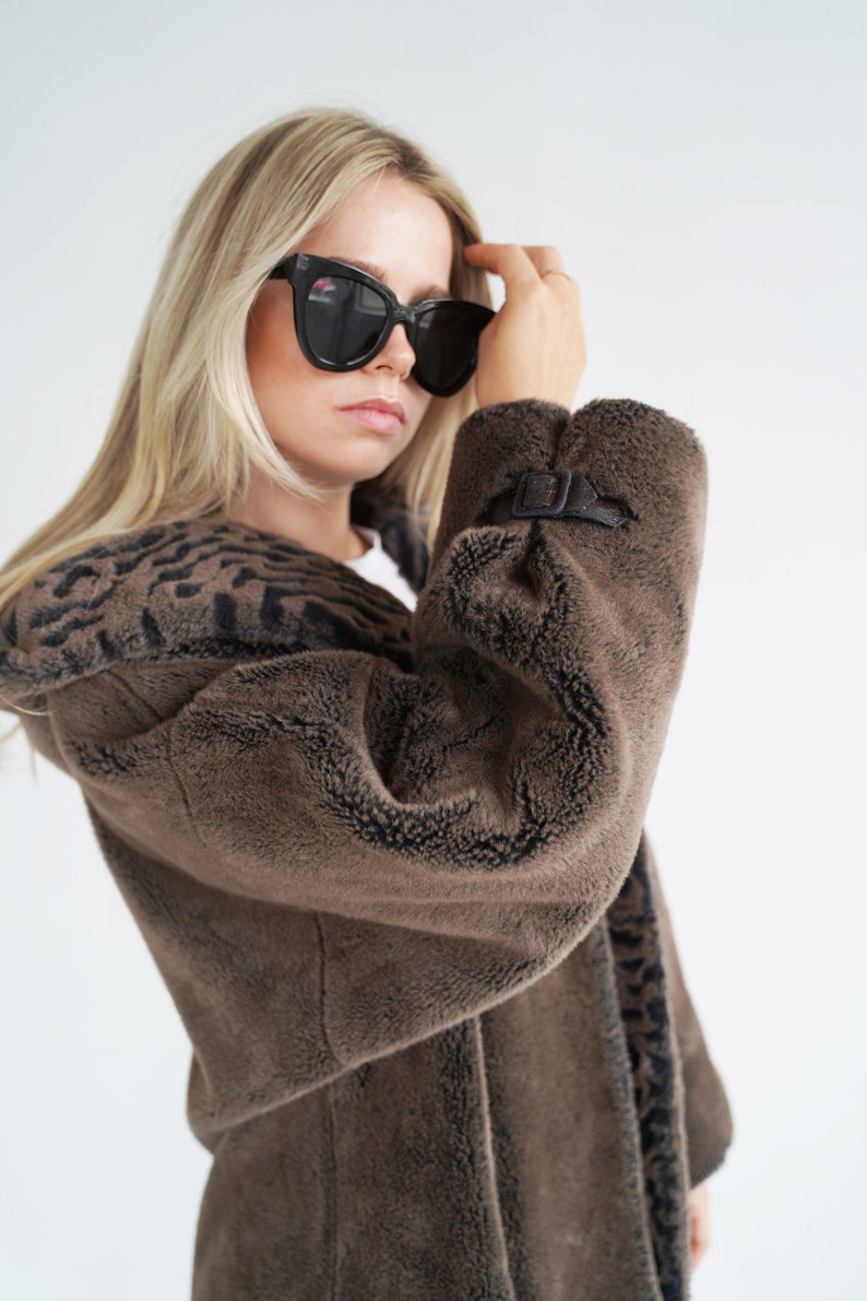 Holt Renfrew Faux Fur Oversized Brown Teddy Bear Coat Warm Winter Jacket Size Medium image 1