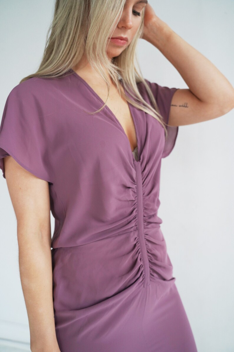 Mauve Vintage Ruched Slip Dress // Purple Negligee // Small image 6