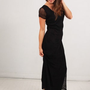 Boho Black Crochet Dress // Vintage Dress // Eyelet dress // Full Length // Short Sleeved Dress // Hippie Dress // Country Glam //Size Small image 9