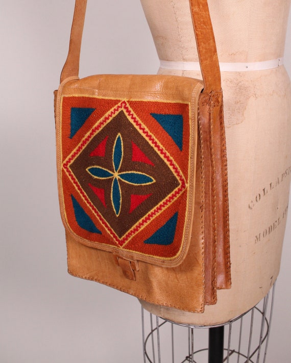 60s Leather Boho Side Satchel // Leather Book Bag… - image 3