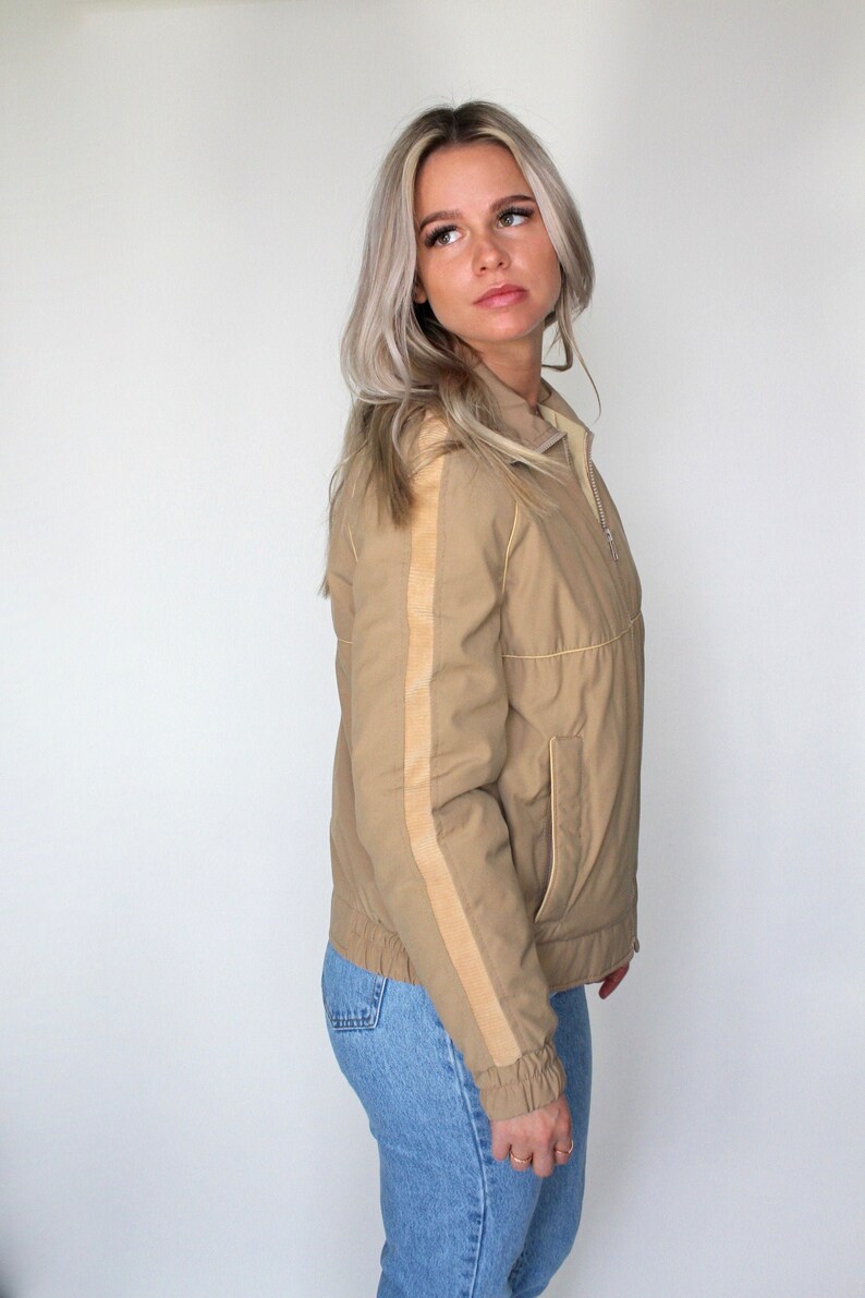 Crop Corduroy Tan Puffer Jacket // Spring Coat // Puff Coat // Beige Coat // Short Jacket // Retro Coat // Cool Jacket // Size Small image 4