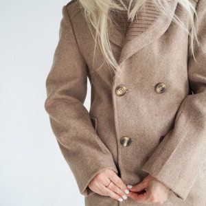 Perfect Vintage Beige Double Breasted Wool Coat / Fall Jacket / 70s / Size Small / Medium image 9
