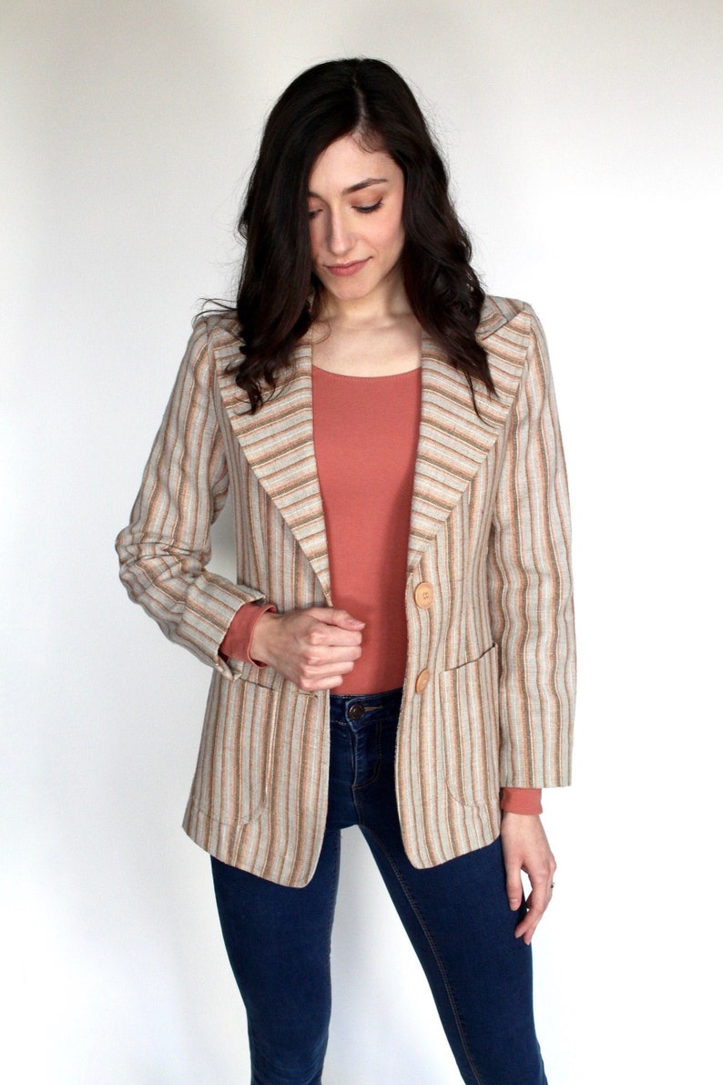 70s Striped Blazer // Vintage Blazer // Wide Lapel // Beige Blazer // Earth Tones // Hippie // Boho // Size Small // XS image 2