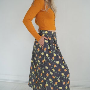 Vintage Black Floral and Polka Dot Maxi Skirt // S/M image 4