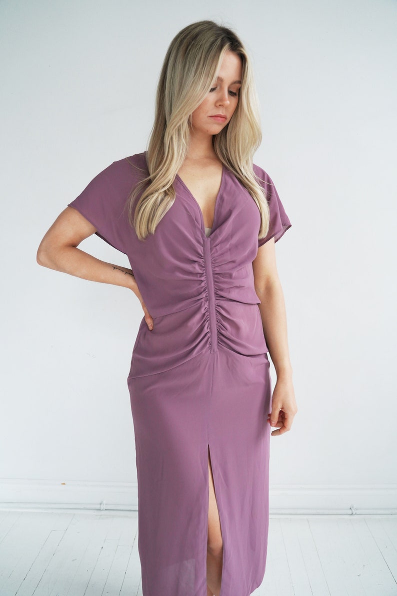 Mauve Vintage Ruched Slip Dress // Purple Negligee // Small image 7