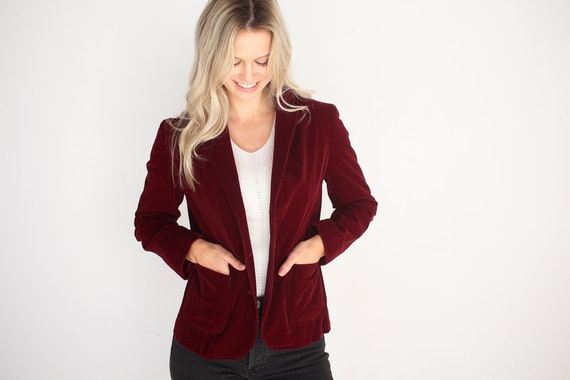 Cute Velvet Maroon Vintage Blazer/ Fitted Blazer /