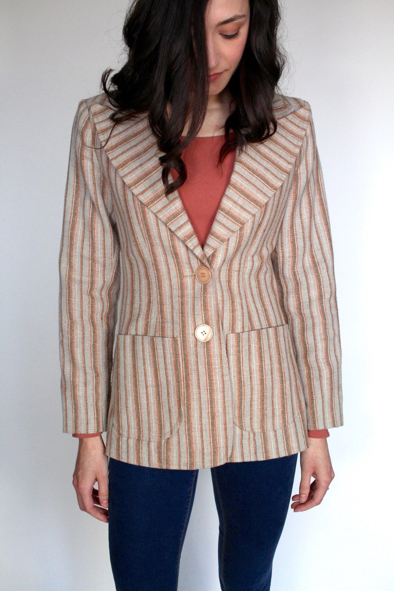 70s Striped Blazer // Vintage Blazer // Wide Lapel // Beige Blazer // Earth Tones // Hippie // Boho // Size Small // XS image 3