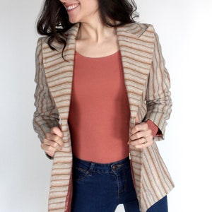 70s Striped Blazer // Vintage Blazer // Wide Lapel // Beige Blazer // Earth Tones // Hippie // Boho // Size Small // XS image 4