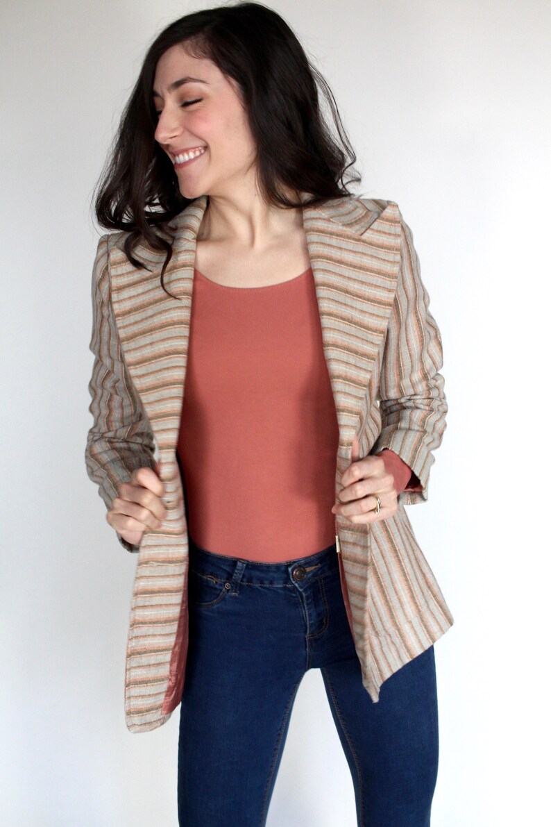 70s Striped Blazer // Vintage Blazer // Wide Lapel // Beige Blazer // Earth Tones // Hippie // Boho // Size Small // XS image 4