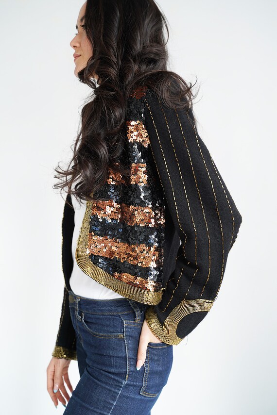 Rock and Roll Mod Funky Crop Sequin Mod Bomber Kn… - image 10