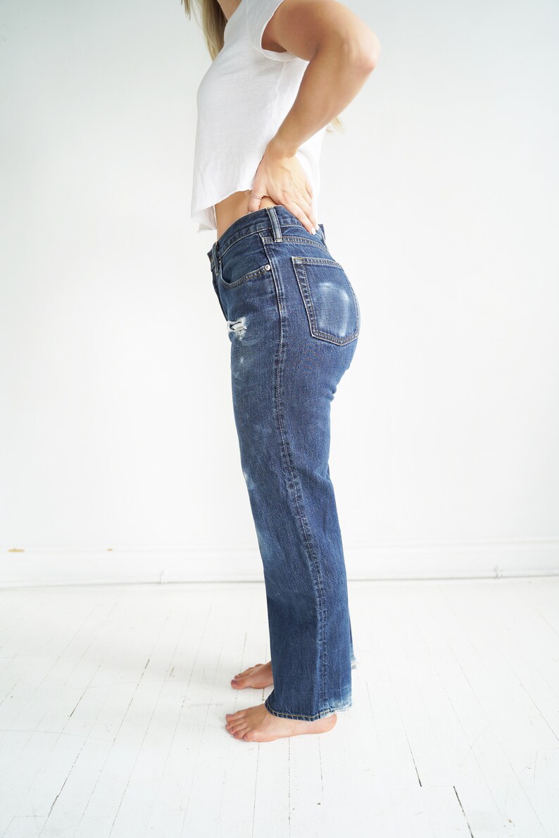 Dark Wash Distressed Vintage Gap Denim Blue Jeans image 3