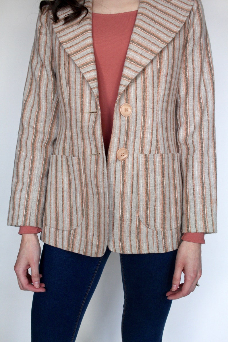 70s Striped Blazer // Vintage Blazer // Wide Lapel // Beige Blazer // Earth Tones // Hippie // Boho // Size Small // XS image 9