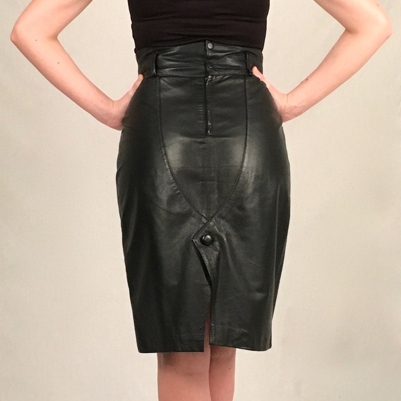 Black Vintage Leather Pencil Skirt Edgy Power Skirt | Etsy
