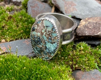 Multi-Color Poseidon Turquoise Statement Ring Handstamped 925 Size 7.5
