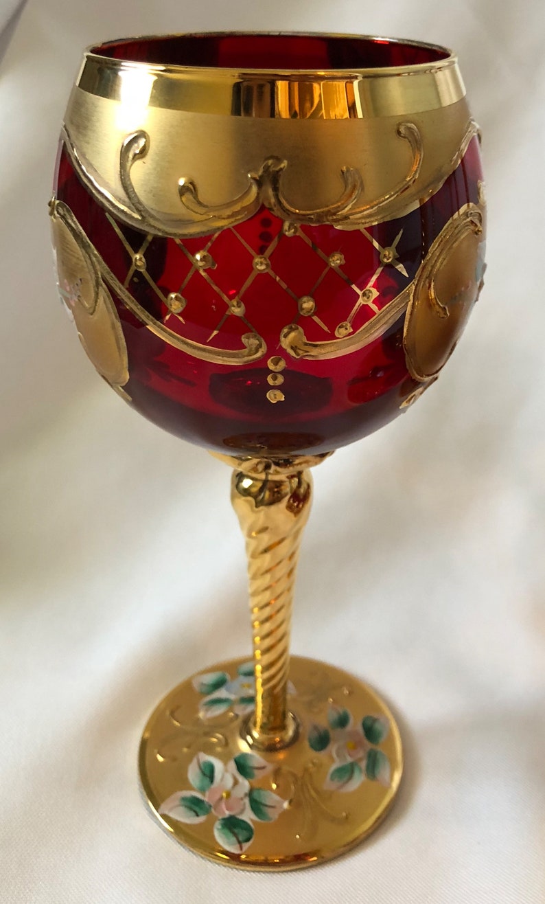 RARE Ruby Red Crystal Goblets Hand Decorated with Etsy