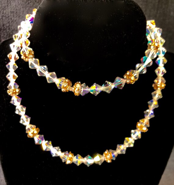 Vintage Double Strand Aurora Borealis Crystal and… - image 1