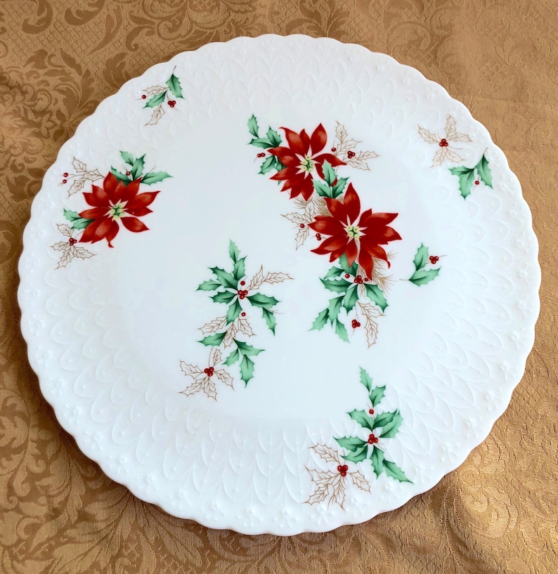 Vintage Mikasa Bone China Embossed Poinsettia Cake Plate and Server Set Free U.S MINT CONDITION GORGEOUS Shipping!