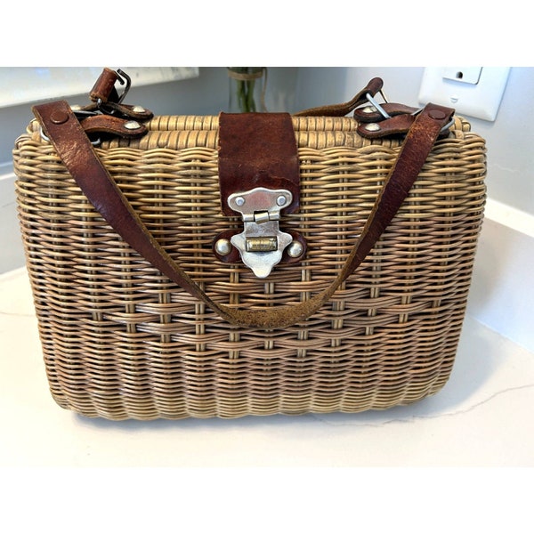 1950's TRUE Vintage Wicker Handbag with Original Lining and Hardware