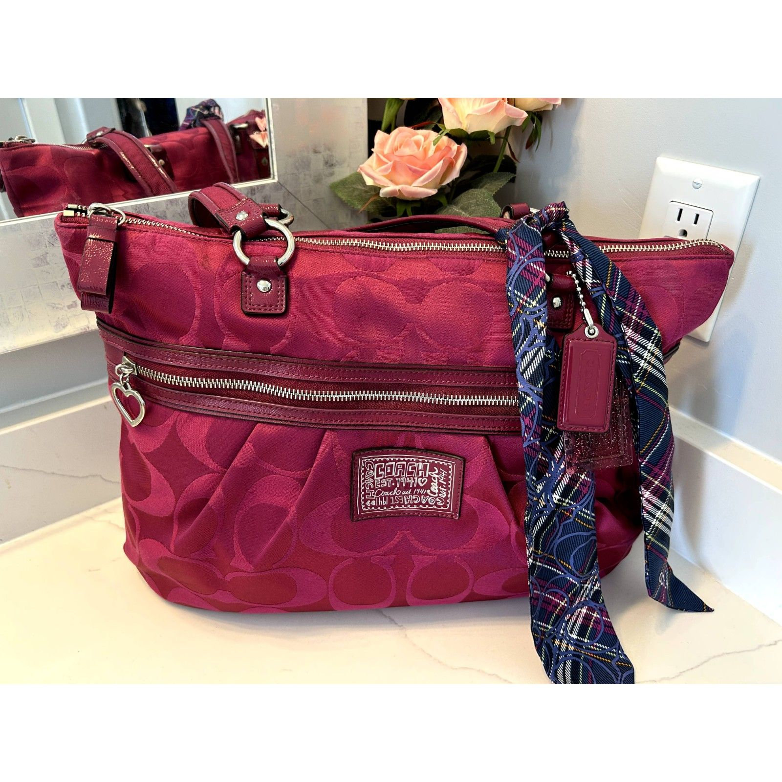 Coach Vintage Y2K Stitched C Stripe Berry Pink Patent Leather Tote Bag