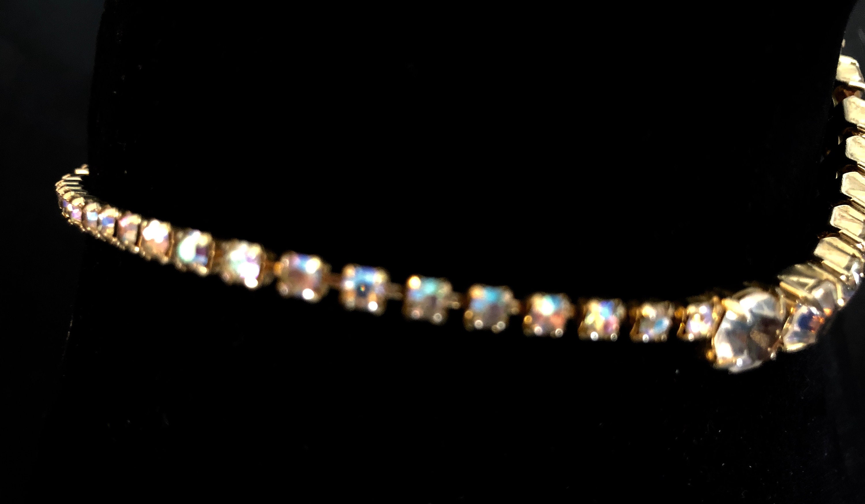 Collier Vintage Dolce Vita En Métal Doré Avec Strass Aurora Borealis - Longueur 42 Cm - Occasion