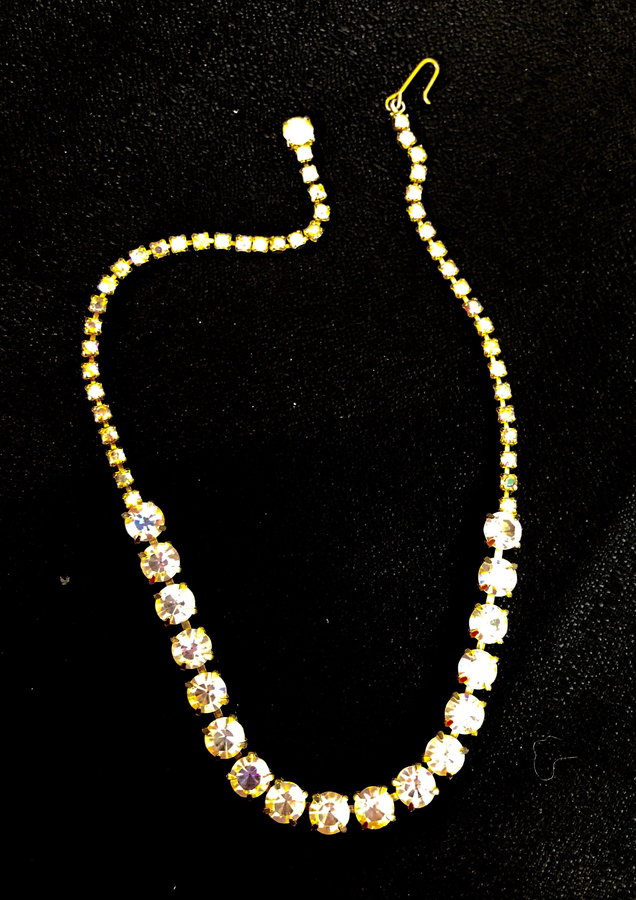 Collier Vintage Or Cristaux Boréalis Pampille - Bijou Fantaisie Occasion Solitaire