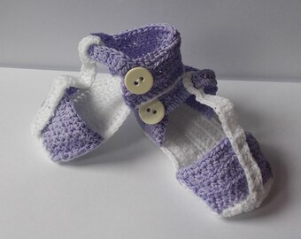 Crochet, baby girl sandal,purple, violet, white, handmade, cotton, gift for baby, summer wear