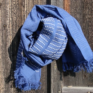 Men&#39;s scarf blue-white, women&#39;s scarf, cotton scarf, handloom scarf, scarf blue-white cotton, scarf with fringes, handwoven scarf, neckerchief