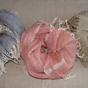 Cotton scarf unisex, scarf Vichy pattern, scarf organic cotton, scarf check pattern, scarf handmade, scarf red white, sarf gingham