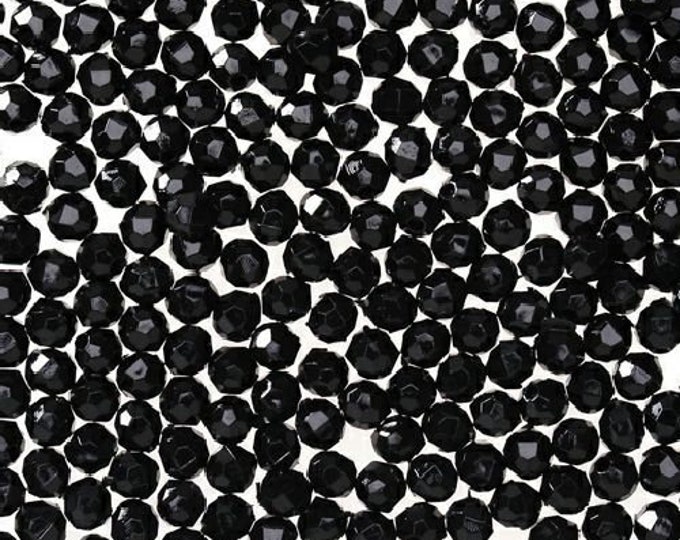 8mm Faceted Plastic Beads Opague Black Bulk 1,000 Pieces